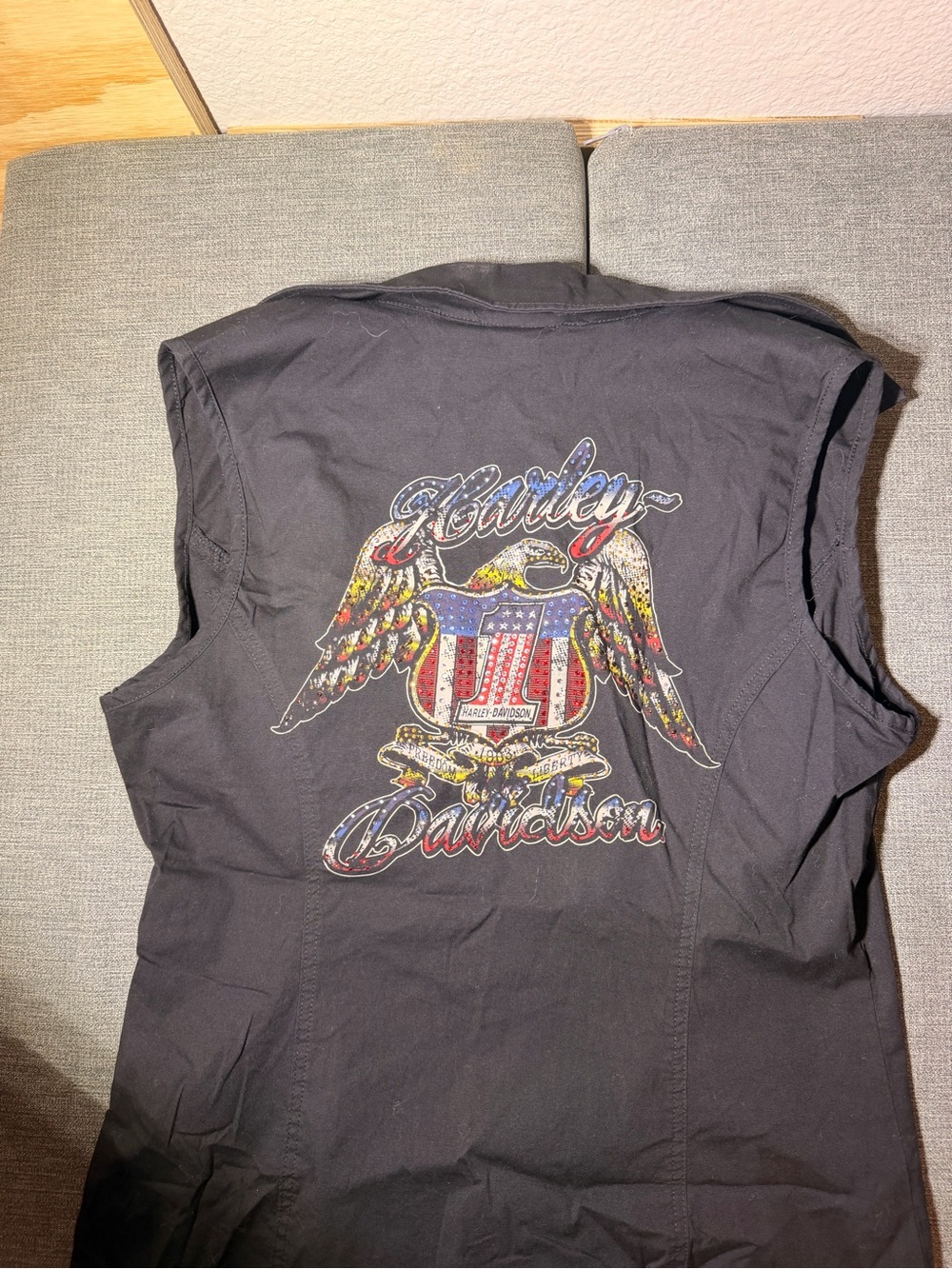 Harley-Davidson Black Vest with Patriotic Eagle Graphic